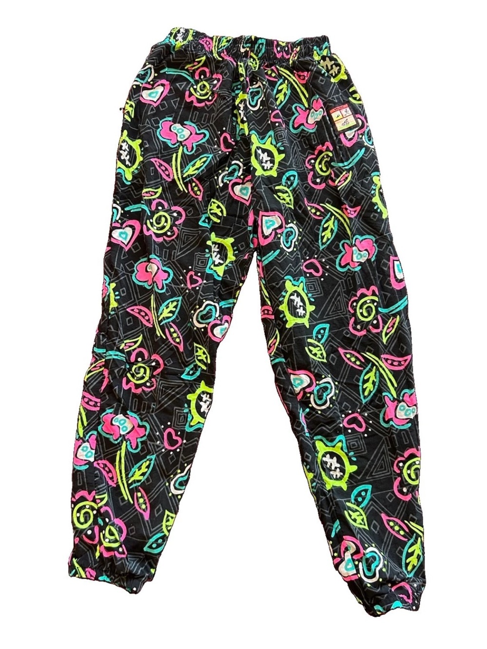 Vintage 80s 90s Memphis Style Jogger Pants Neon Abstract Geometric USA Made Sz L